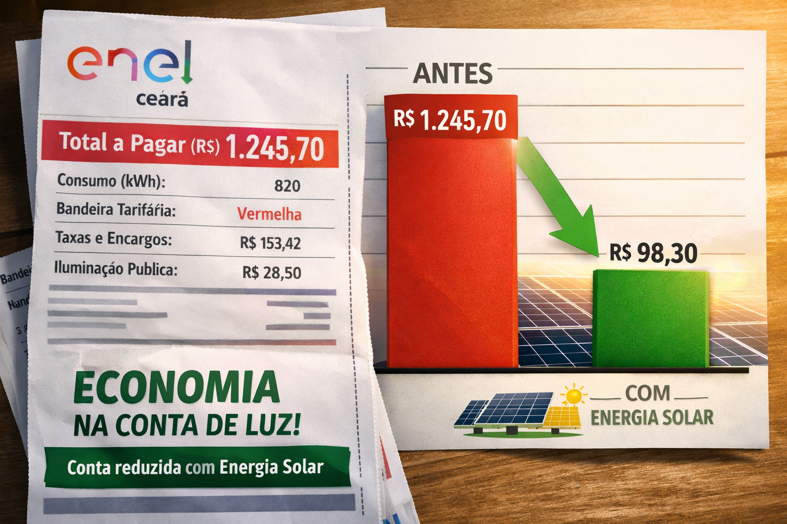 Conta de luz Enel Ceará e painéis solares